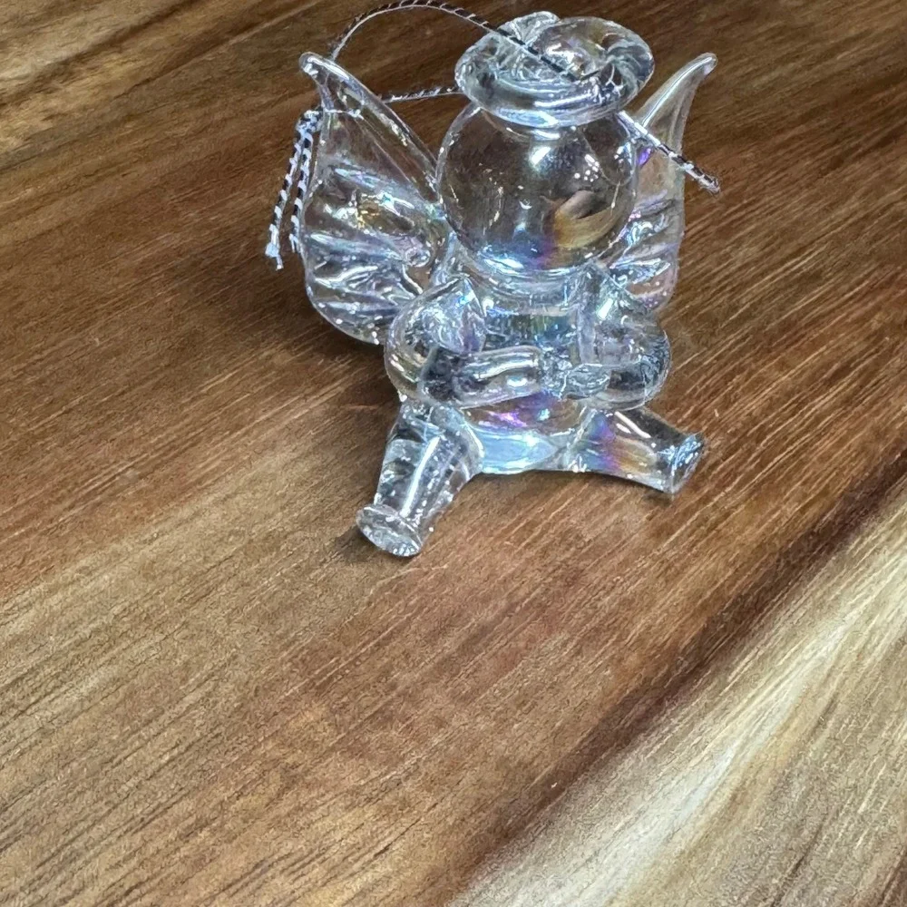 Iridescent Blown Glass Angel Ornament Mini Cherub Figurine Suncatcher Clear